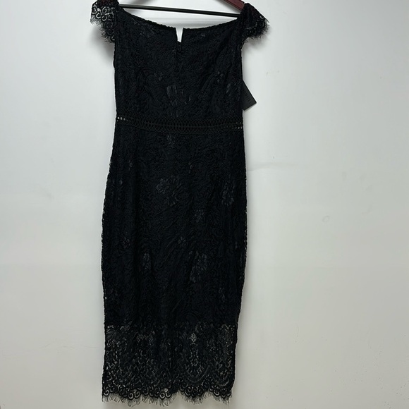 NWT ALLANDWELL Women's Elegant Floral Lace Round Neck Lace Dress size L black - Picture 3 of 16